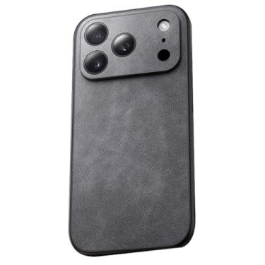 Imagem de Genérico Capa de couro for iPhone 17/17 Air/17 Pro/17 Pro MAX, capa traseira ultrafina vintage mate, cobertura completa de proteção de lente for telefone (cinzento, 17 Pro)