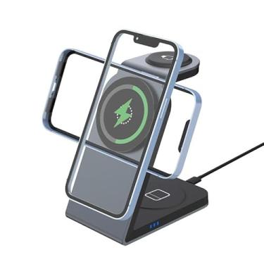 Imagem de Estação de carregamento magnética sem fio 3 em 1 de 15 W para iPhone 17/16/15/14, Pro, série Pro Max, 3W para Apple Watch 10/Ultra 3/SE/9/8/7/6/5/4/3/2, 5W para AirPods (azul claro, corpo de metal)
