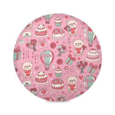 Imagem de Wassud Jogo americano romântico colagem tapetes de mesa redondos para cozinha e jantar tapetes laváveis resistentes ao calor decoração de mesa 39 cm