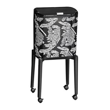 Imagem de WeiLaiKeQi Lixeira com Rodas, Cesto de Lixo Moderno, Portátil e Estreito para Dormitório, Quarto Infantil, Cozinha, Banheiro e Lavabo, Preto Listrado