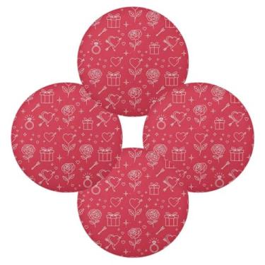 Imagem de Wassud Jogo americano conjunto de 4 tapetes de mesa redondos de rosas de coração para cozinha e jantar laváveis tapetes de mesa resistentes ao calor 39 cm