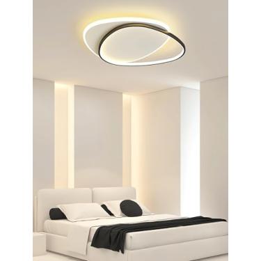 Imagem de Luminária de teto LED moderna preta, dimerizável, com controle remoto, ideal para escritório, quarto, quarto infantil, cozinha e sala de jantar (preta, 55 cm).