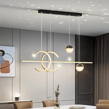 Imagem de Luminária de mesa pendente LED - Lustre moderno e regulável para sala de estar, cozinha e escritório com controle remoto (Dourado, 100 cm de comprimento)
