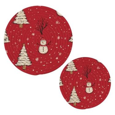 Imagem de Wassud Conjunto de trivet de árvores de Natal para pratos quentes, suportes redondos de algodão, almofadas quentes, porta-copos elegantes, decoração de cozinha e acessórios, 2 peças