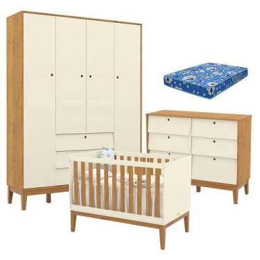 Imagem de Quarto de Bebe Unique 4 Portas com Cômoda 6 Gavetas Off White Freijó E