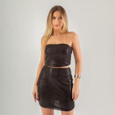 Imagem de Conjunto susie top e saia paetê feminino - Susie Modas, Preto, M, 10 u