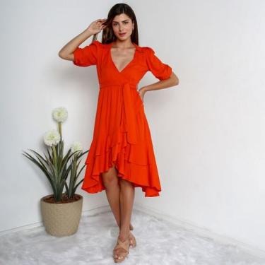 Imagem de Vestido susie transpassado babados feminino  - Susie Modas, Laranja, G