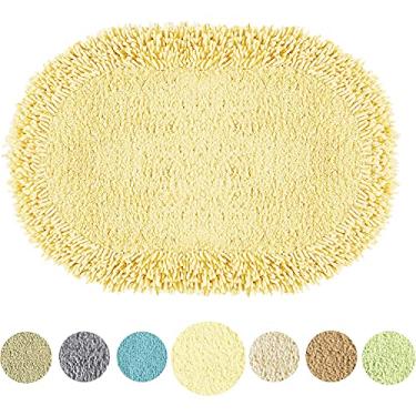 Imagem de TOMORO Tapete de banheiro de chenille de algodão – Toalha de banho macia super absorvente, roupa de cama de hotel de luxo antiderrapante para banheiro, 43 x 68 cm creme