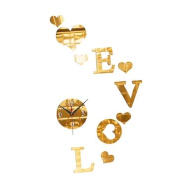 Imagem de Generic Relógio de parede em forma de coração para o Dia dos Namorados, relógio decorativo elegante, ornamento de arte de parede com tema de amor para, Ouro