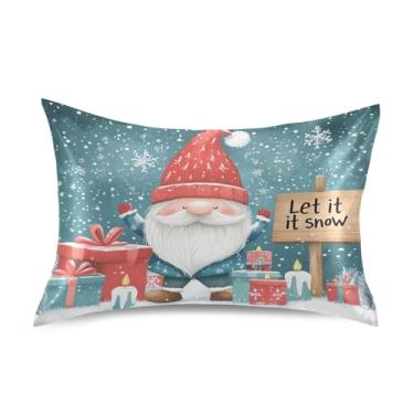 Imagem de Blueangle Linda fronha de cetim gnomo de Natal para cabelo e pele, fronha de seda, tamanho padrão (50,8 x 66 cm) - Capas de almofada de cetim refrescantes com fecho de envelope (198)