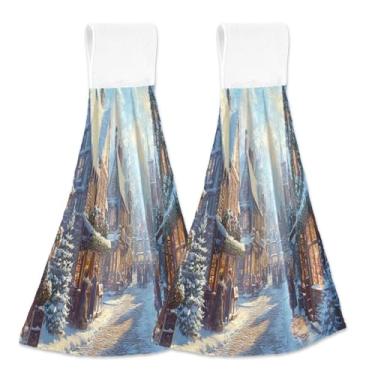 Imagem de Blueangle 2 peças de toalhas de gravata penduradas na rua de Natal toalha de mão de cozinha absorvente de veludo coral macio pano de prato para cozinha e banheiro (573)