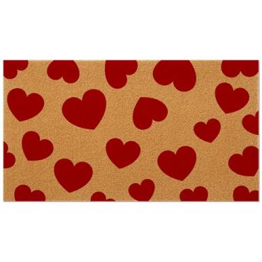 Imagem de QOUBAI Tapete de porta de coco para o dia dos namorados, vermelho, coração, amor, capacho de porta de boas-vindas para o dia dos namorados, decoração de entrada de varanda de casa de banho 43 x 76 cm