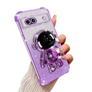 Imagem de Annyojo Capa de telefone gradiente antiqueda com suporte de astronauta de quatro cantos para Google Pixel 8A, roxa