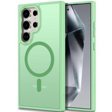 Imagem de Hython Capa para celular Samsung Galaxy S24 Ultra, magnética, translúcida, fosca [compatível com MagSafe] Capa protetora rígida fina e fina à prova de choque para mulheres, homens e meninas, verde