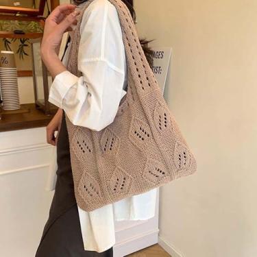 Imagem de Bolsa de praia de verão, bolsa de armazenamento de poliéster, bolsa de armazenamento de palha de grande capacidade, moderna, respirável, malha oca, Damasco