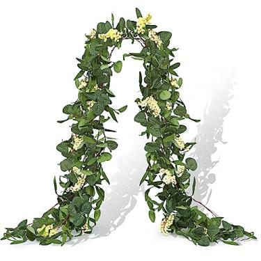 Imagem de Tigeen Guirlanda artificial de eucalipto, 1,8 m de casamento, folhas falsas, guirlanda, trepadeiras, decoração faça você mesmo, decoração para casa, festa, mesa, corredor, manto, decoração de parede