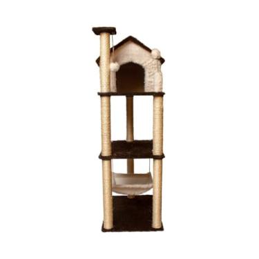 Imagem de Arranhador para Gatos Casa 3 Andares com Rede, Sisal e Brinquedos – Torre Playground para Gato(Cappuccino)