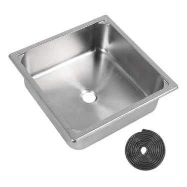 Imagem de Eujgoov Pia de Barra de Tigela única 304 de Aço Inoxidável Pequena Pia de Cozinha 13,8x13,8x4,7in Com Furo de Drenagem de 40mm para Barco de Caminhão de Alimentos RV (Prata)