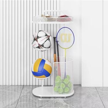 Imagem de ZDJZMGZ Rack de armazenamento, rack de bolas de 2/4 camadas, suporte de basquete independente, rack de bola rack de armazenamento de equipamentos esportivos para academia, branco - 80 x 23 x 43 cm