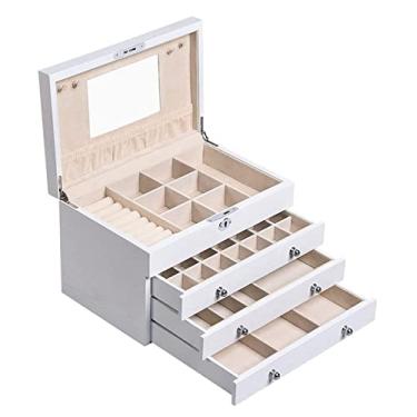Imagem de Caixa de joias feminina grande caixa de joias espelhada organizador de relógio colar anel brinco armazenamento caixa de presente bloqueável caixa de joias de madeira, suporte de joias, 28,9 x 19 x