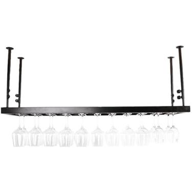 Imagem de Rack de vinho suspenso - Rack de vidro alto, bar de cabeça para baixo, sala de estar, sala de jantar, rack de vinho, decoração criativa/marrom/80 x 30 cm (preto 80 x 30 cm)