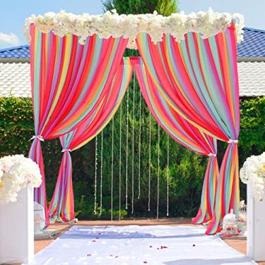 Imagem de Pardecor 2 painéis de cortinas de chiffon arco-íris 1,5 x 3 m - cortinas de fundo translúcidas para cerimônia de casamento, cabine de fotos de chá de panela