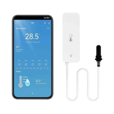 Imagem de Sensor De Temperatura E Umidade Inteligente WiFi Zigbee Com Sonda Exte