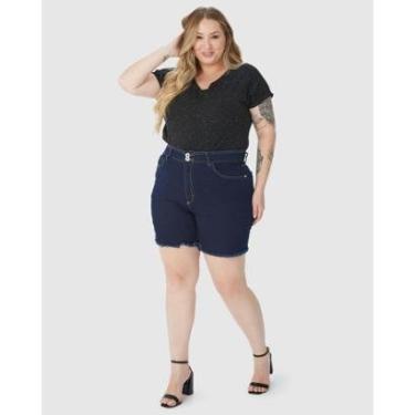 Imagem de Bermuda Feminina Plus Size Comfort Barra Desfiada Em Jeans Com Elastano-Feminino