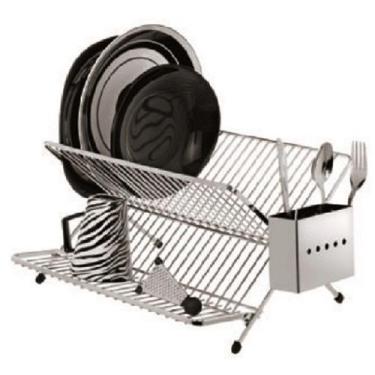 Imagem de Escorredor de Louça em X Laminado Cromado 20 Pratos Porta Talher em In