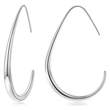 Imagem de Gacimy Brincos de argola de lágrima para mulheres, brincos ovais banhados a ouro 14K para mulheres, 50MM, Aço inoxidável, Sem pedra preciosa