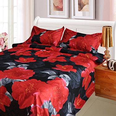 Imagem de Conjunto de Lençóis Cama com Flor Peônia Impressa em 3D Poliéster Macio Capa Edredom Folha e Travesseiros Tecidos Domésticos Confortáveis para um Sonho Doce