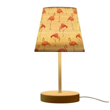 Imagem de Peystean Candeeiro de mesa LED regulável em 3 cores com padrão vintage flamingo com porta USB, sombra de linho de 27,4 cm, mesa de cabeceira, decoração de mesa de cabeceira, luz noturna para casa