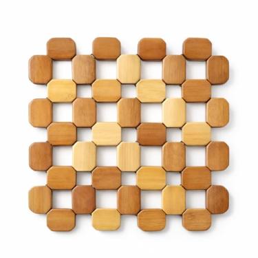 Imagem de Kit Conjunto Descanso De Panela 4 Unidades De Bambu Produto Ecológico Prático Estilo Durável (Losango Multicolor)