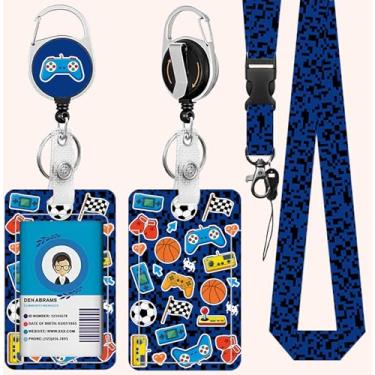 Imagem de Suporte de crachá de jogos com cordão, porta-crachá de identidade com clipe retrátil e chaveiro, capa protetora vertical para cartão de identidade para enfermeira e professora