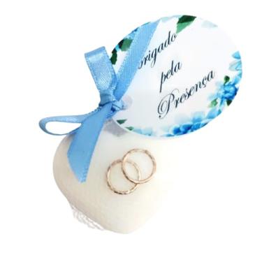 Imagem de Kit 50 Sabonetes Coração Aliança Lembrancinha de Casamento, Glicerina, Tema Romântico, 50 Unidades (azul)