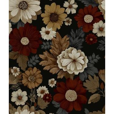 Imagem de Laatse Papel de parede floral marrom escuro descasque e cole branco vintage margarida autoadesivo removível papel de contato mural de parede para paredes de quarto, armários de sala de estar