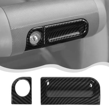 Imagem de HTHE Para Jeep jk 1500 2500 3500 caixa de apoio de braço caixa de apoio de braço decoração capa compatível com Jeep jk 2007-2010 (ABS, fibra de carbono preta, 2 peças)