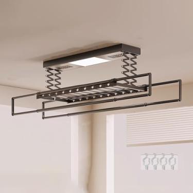 Imagem de Rack de secagem independente para toalhas - capacidade de carga de 35 kg, secador de roupas interno ajustável para jeans, montagem na parede/teto, solução de varanda para economia de espaço (preto)