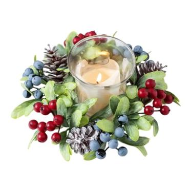 Imagem de Guirlanda de anéis de vela de Natal – Decoração de festa de fim de ano | Suporte de vela de guirlanda de Natal | para festas de casamento, cozinha, armário, janela, mesa, lareira, casa de fazenda
