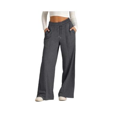 Imagem de Calças Casuais Femininas De Perna Larga Com Cordão Na Cintura, Cor Sól