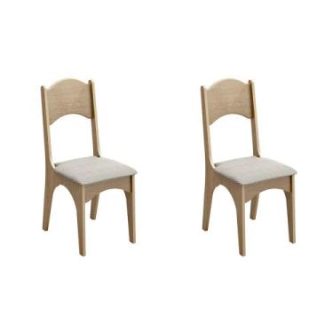 Imagem de Kit 02 Cadeiras de Jantar Estofada Hannah Tecido Geométrico Base Madei