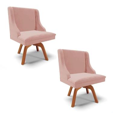 Imagem de Kit 2 Cadeiras Estofadas Giratória Para Sala De Jantar Lia Veludo Rosê - Ibiza