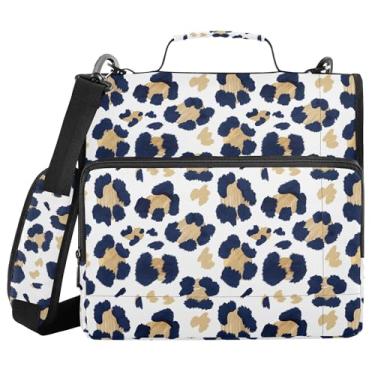 Imagem de SEHANY Fichário de zíper com estampa de leopardo com alça de ombro, capacidade para 500 folhas, vários bolsos, fichário com 3 anéis com zíper de 3 cm