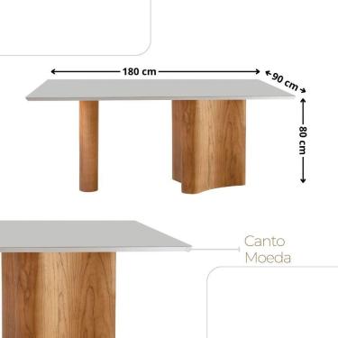 Imagem de Mesa Solaris 180cm Tampo Laqueado Com Vidro Moderna Mobília Cinamomo Imbuia Off White