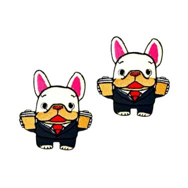 Imagem de Ploen Conjunto de 2 peças Mini Bulldog Francês Filhote de Cachorro Ploen Logotipo Bonito Desenho Animado 7 Patches Costurar Ferro em Aplique Bordado Emblema Sinal Remendo Roupas DIY Fantasia