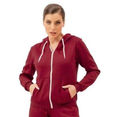 Imagem de Moletom Canguru Feminino Blusa De Frio Lisa Básica Com Ziper-Feminino