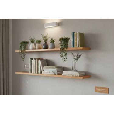 Imagem de Prateleira Flutuante 50cm em Madeira com Verniz Incolor para Parede - 