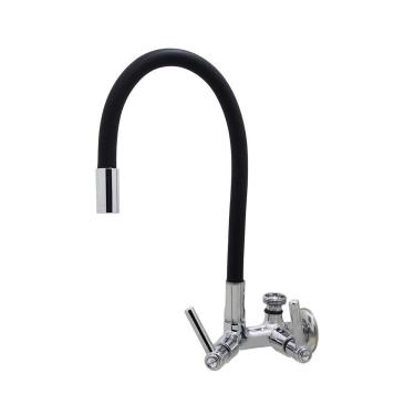 Imagem de Torneira Pia Cozinha Tanque Mesa Parede Duas Saídas Mangueira Tubo Flexível Preto Metal Luxo
