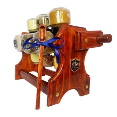 Imagem de Porta Temperos BOSS Giratório com Manivela vermelho(mogno) 12 Potes e 