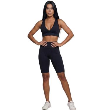 Imagem de Conjunto Top Bojo e Bermuda Ciclista Serra e Mar Roupa Para Academia Treino Moda Fitness Musculação-Feminino